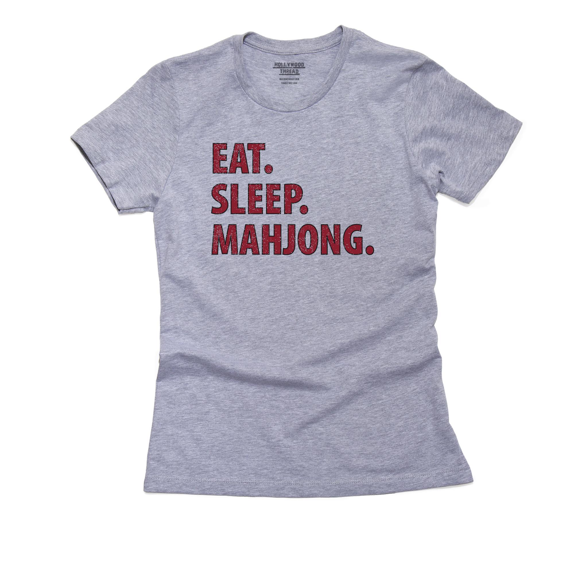 Eat Sleep. Mahjong. - Asian Game Lucky Red Front Women's Cotton Grey T-Shirt - image 1 of 2