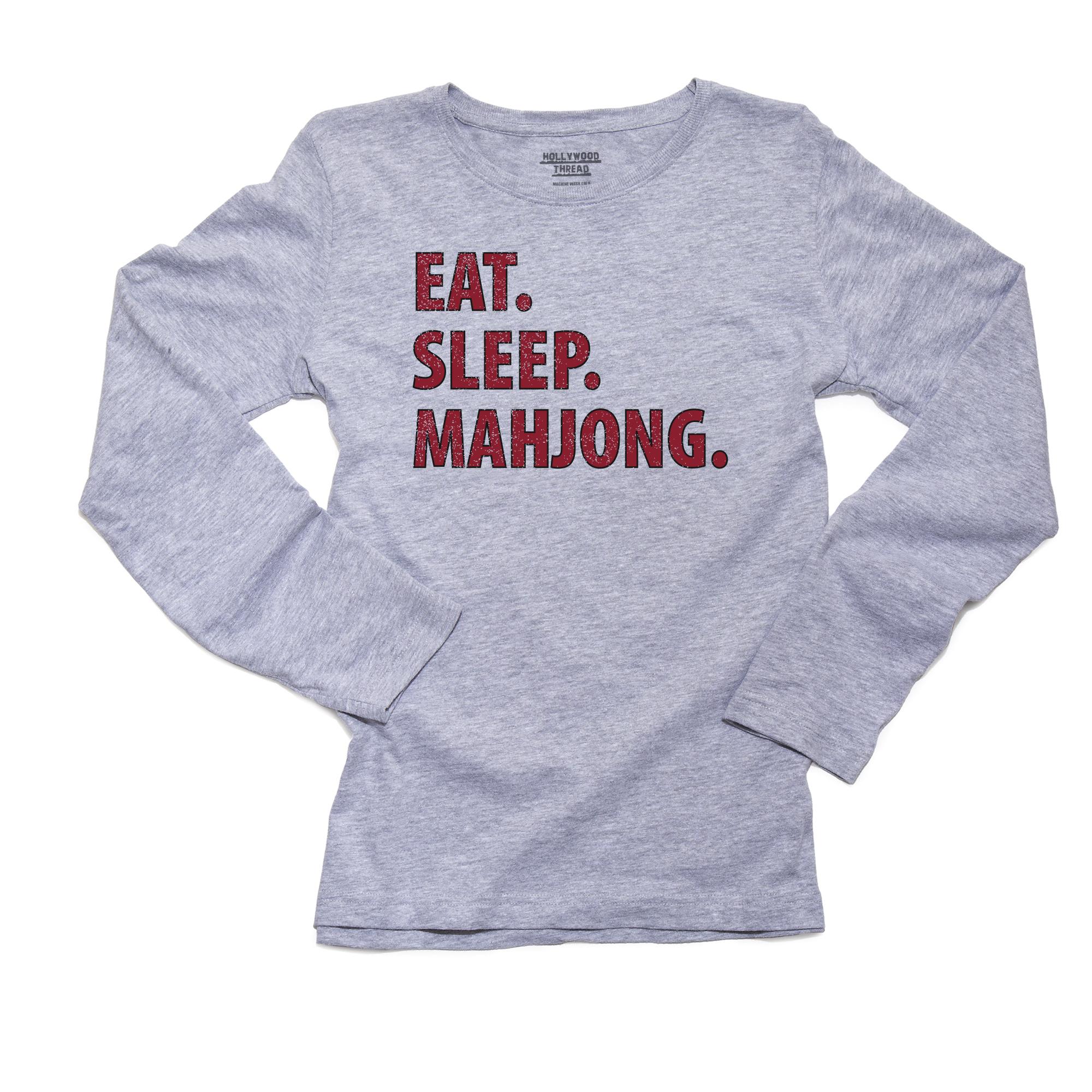 Eat Sleep. Mahjong. - Asian Game Lucky Red Front Women's Long Sleeve Grey T-Shirt - image 1 of 2