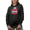 thumbnail image 1 of Eat Sleep Makeup Repeat, Beauty Themed Merch Gift for Makeup Artist or Lovers, Cosmetologists & Beauticians, Black Hooded Sweatshirt or Hoodie, Small, 1 of 5