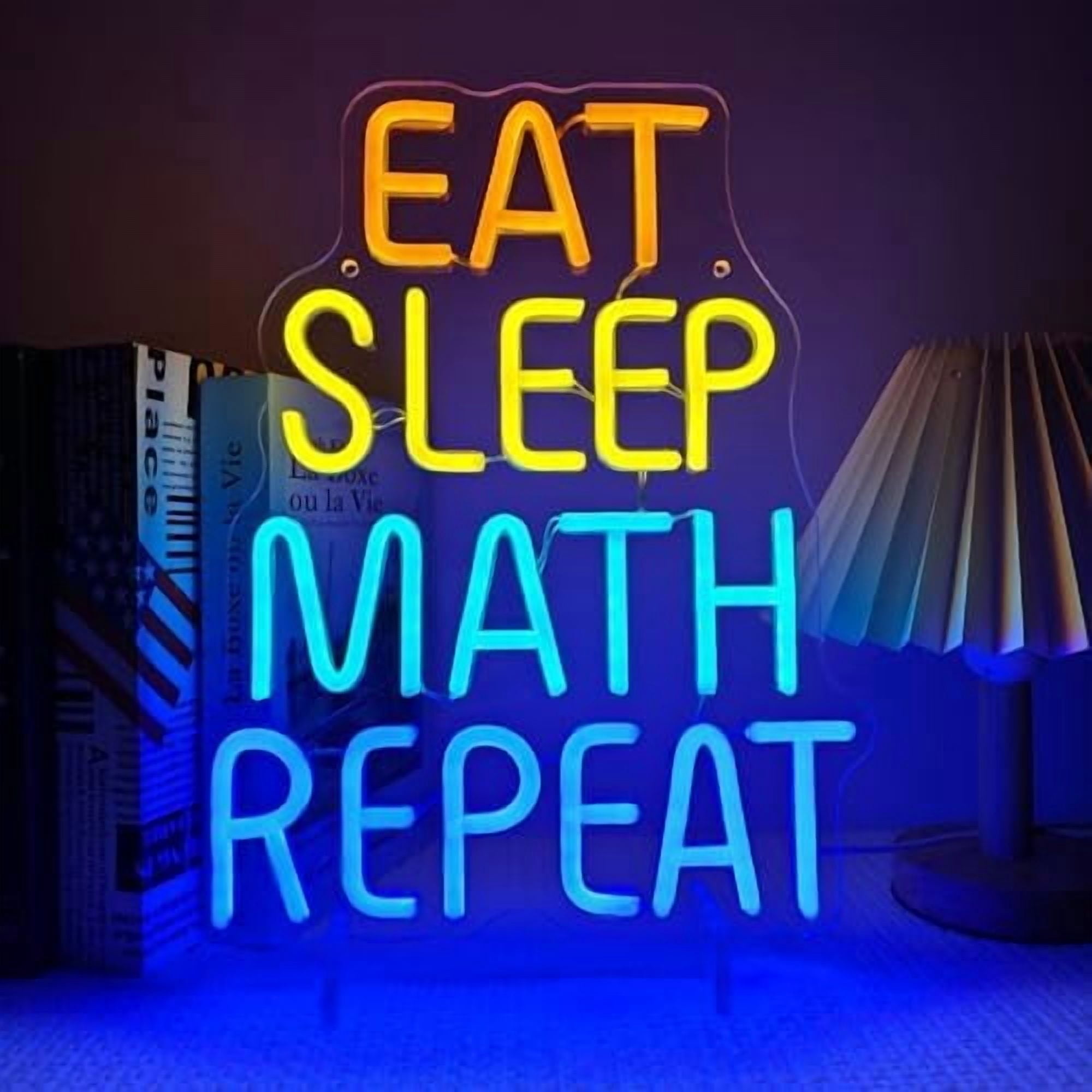 Maths Sign Led Eat Sleep Math Repeat LED Neon Sign Fun & Motivational Decor for Math ...
