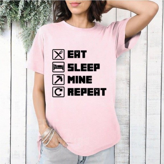 Eat Sleep Mine Repeat Funny Gaming Lifestyle Gamer Routine Graphic T-Shirt, for men & women, up to size 5XL