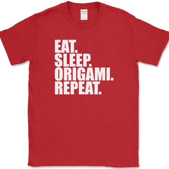Eat Sleep Origami Repeat T-Shirt Funny Paper Folding Crafting Hobby Gift Tee - Red, 2XL