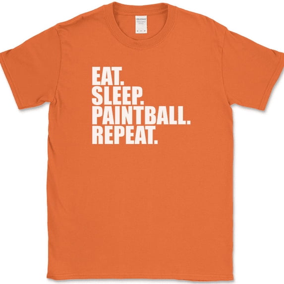 Eat Sleep Paintball Repeat T-Shirt Funny Sports Hobby Humor Gift Tee - Orange, 4XL