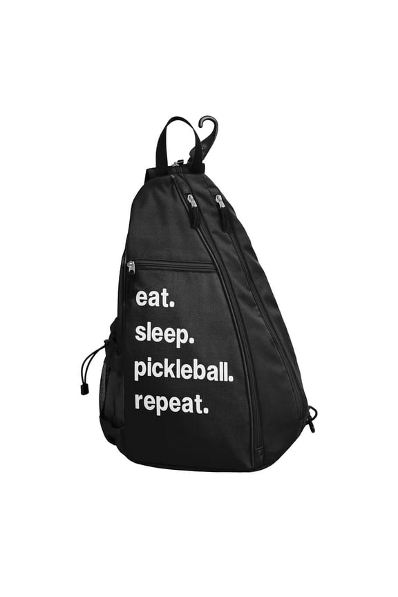 Eat Sleep Pickleball Repeat Black Pickleball Bag Sling Backpack Crossbody