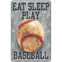 Eat Sleep Play Baseball Sign Vintage Sport Metal Tin Sign Wall Plaque for Man Cave Office Cafe Garage Bar Pub Tavern Club Bathroom Home Decor 12"x8"