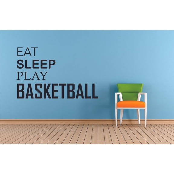 Eat Sleep Play - Basketball Quotes Wall Sticker for Sports Player Athlete Ball Bedroom Kids World Cup FIBA NBA Sport Fans Rooms Home Art Murals Decals Wall Art Vinyl Decoration Size (18x20 inch)