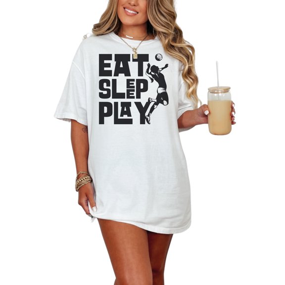 Eat Sleep Play Volleyball Enthusiast, White Comfort Colors T-Shirt, Small