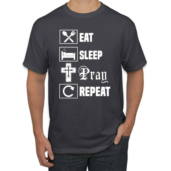 Eat Sleep Pray Repeat for Christians Faith | Mens Inspirational/Christian Graphic T-Shirt, Charcoal, 3XL