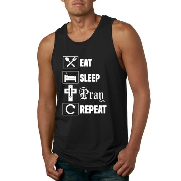 Eat Sleep Pray Repeat for Christians Faith | Mens Inspirational/Christian Graphic Tank Top, Black, Small