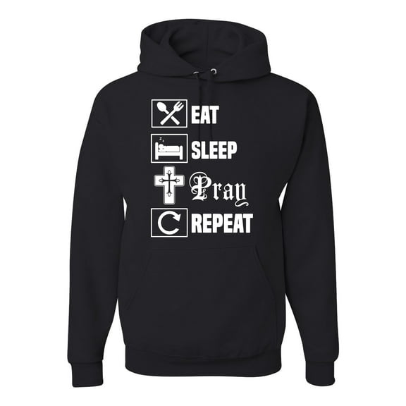 Eat Sleep Pray Repeat for Christians Faith | Mens Inspirational/Christian Hooded Sweatshirt Graphic Hoodie, Black, Small