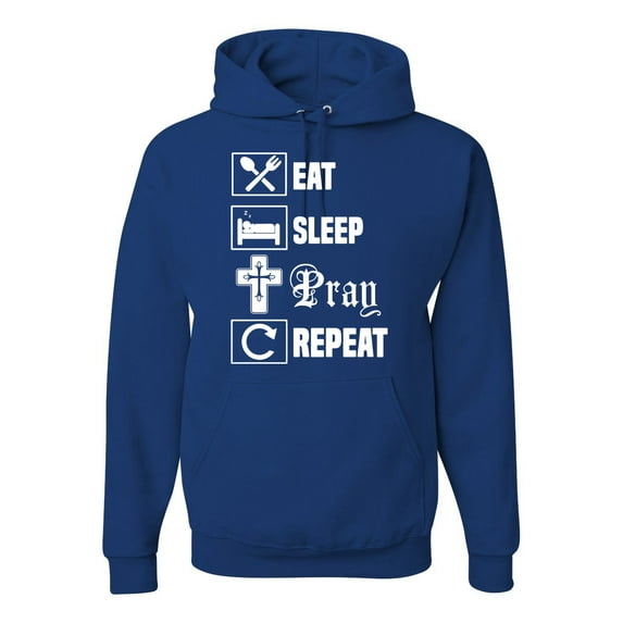 Eat Sleep Pray Repeat for Christians Faith | Mens Inspirational/Christian Hooded Sweatshirt Graphic Hoodie, Royal, 2XL