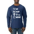 thumbnail image 1 of Eat Sleep Pray Repeat for Christians Faith | Mens Inspirational/Christian Long Sleeve T-Shirt, Navy, Large, 1 of 3