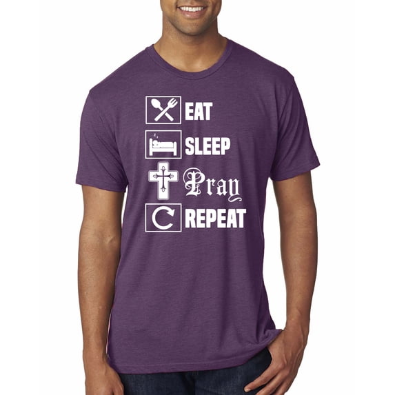 Eat Sleep Pray Repeat for Christians Faith | Mens Inspirational/Christian Premium Tri Blend T-Shirt, Vintage Purple, X-Large