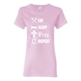 thumbnail image 1 of Eat Sleep Pray Repeat for Christians Faith | Womens Inspirational/Christian Graphic T-Shirt, Light Pink, Large, 1 of 3