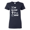 thumbnail image 1 of Eat Sleep Pray Repeat for Christians Faith | Womens Inspirational/Christian Graphic T-Shirt, Navy, Large, 1 of 3