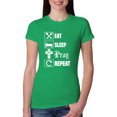 thumbnail image 1 of Eat Sleep Pray Repeat for Christians Faith | Womens Inspirational/Christian Slim Fit Junior Tee, Kelly, Large, 1 of 3