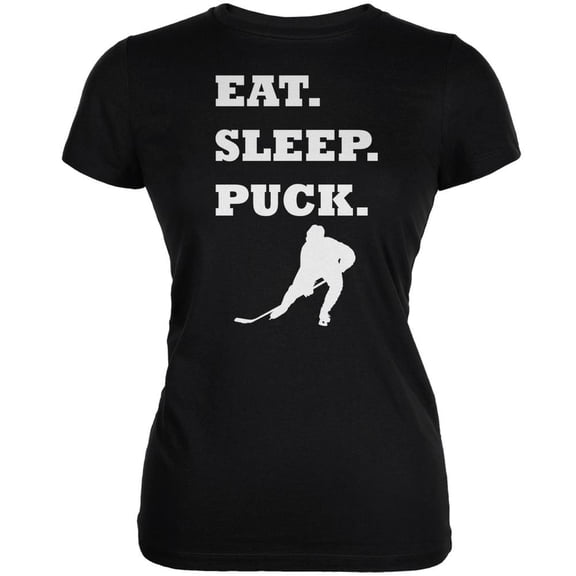Eat Sleep Puck Black Juniors Soft T-Shirt - 2X-Large