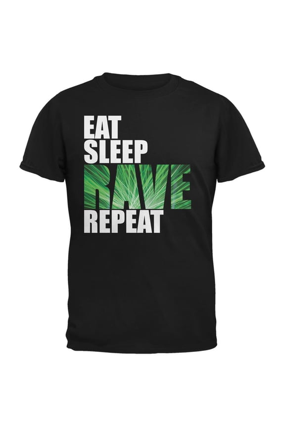 Eat Sleep Rave Repeat Black Adult T-Shirt - Large