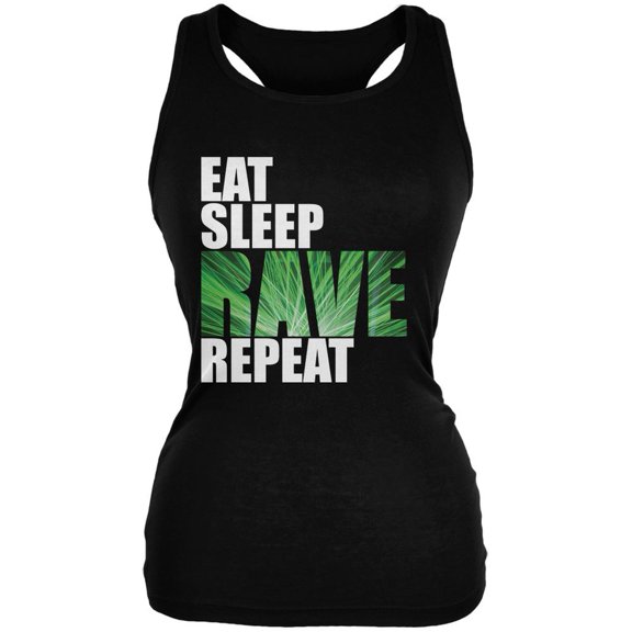Eat Sleep Rave Repeat Black Juniors Soft Tank Top - Medium
