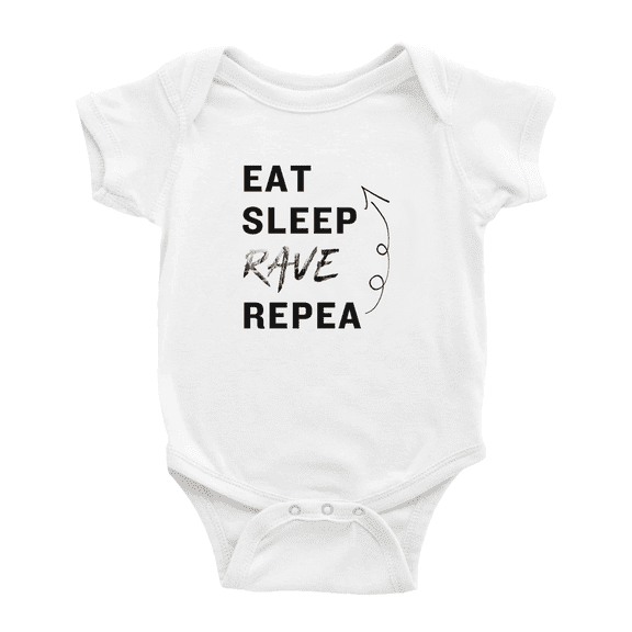 Eat Sleep Rave Repeat Funny Baby Bodysuit Boy Girl Unisex