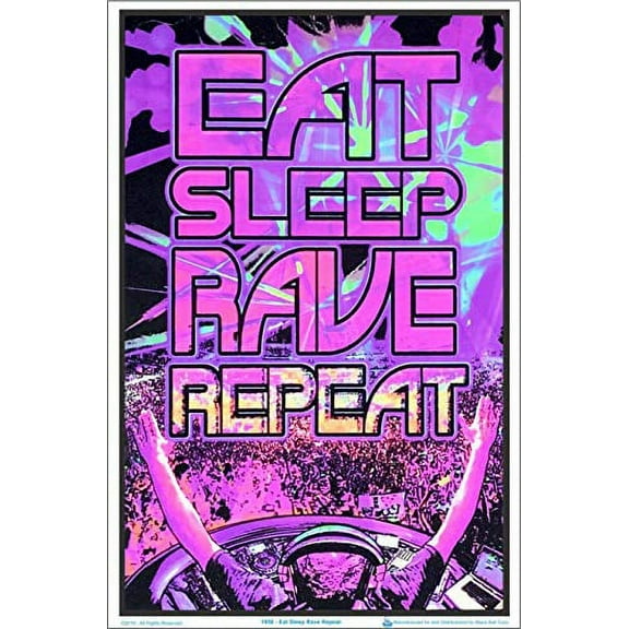 Eat Sleep Rave Repeat Laminated Blacklight Poster - 23.5" x 35.5"