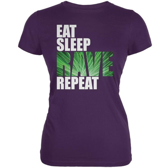 Eat Sleep Rave Repeat Purple Juniors Soft T-Shirt - Medium