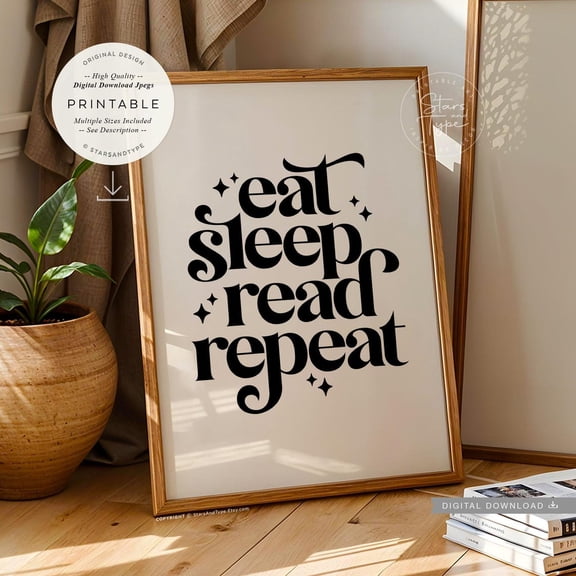 Eat Sleep Read Repeat Quote Unframed Paper Print