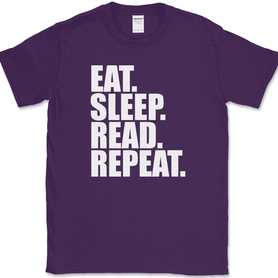 Eat Sleep Read Repeat T-Shirt Funny Books Reading Hobby Humor Gift Tee - Purple, L