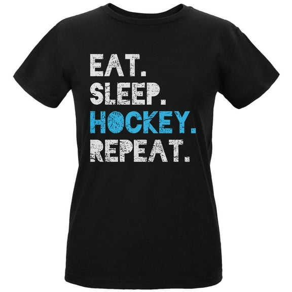 Eat Sleep Repeat Distressed Hockey Womens Organic T Shirt Black SM