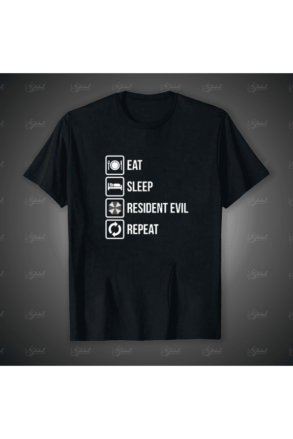 Eat, Sleep, Repeat - Resident Evil Quote for Survival Horror Game Fan Unisex T-Shirt, up to size 5XL