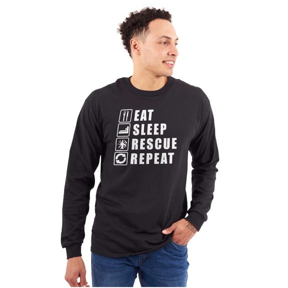 Eat Sleep Rescue Repeat Firefighter Long Sleeve TShirt Men Women Brisco Brands M