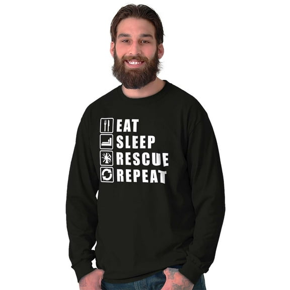 Eat Sleep Rescue Repeat Firefighter Long Sleeve TShirt Men Women Brisco Brands S