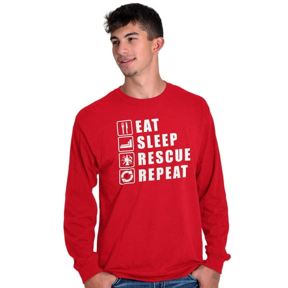 Eat Sleep Rescue Repeat Firefighter Plus Size Long Sleeve Graphic Tee Shirt Brisco Brands 3X