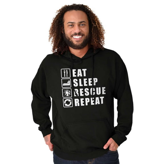 Eat Sleep Rescue Repeat Firefighter Unisex Plus Fleece Graphic Hoodie Brisco Brands 3X
