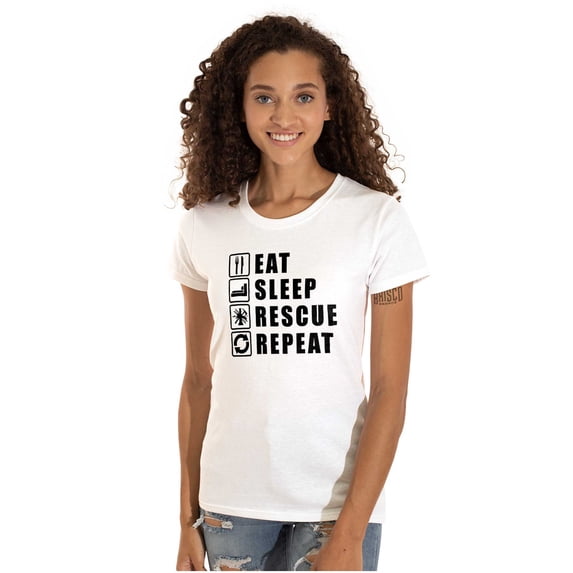 Eat Sleep Rescue Repeat Firefighter Womens Slim Fit Graphic Tee Brisco Brands L