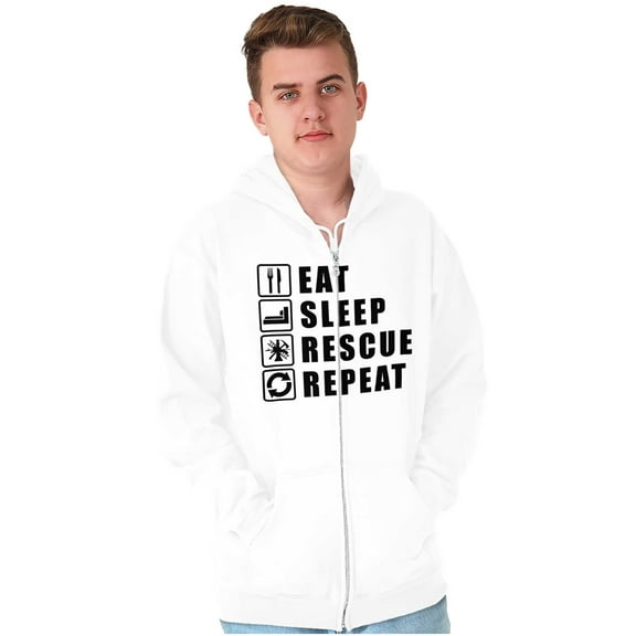 Eat Sleep Rescue Repeat Firefighter Zip Up Hoodie Men's Women's Brisco Brands L