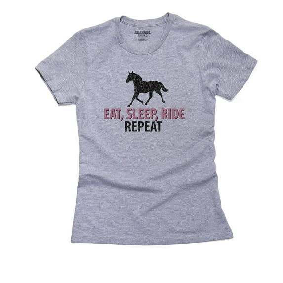 Eat, Sleep, Ride Repeat - Pink & Black Horse Women's Cotton Grey T-Shirt