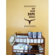 Eat Sleep Rope Repeat Western Wall Art - Quote Decals for Wall - Vinyl Wall Art - Cowboy Inspirational Vinyl Decals - Removable Wall Lettering - Sayings for Wall Decor, 23x12-Inch, Chocolate Brown
