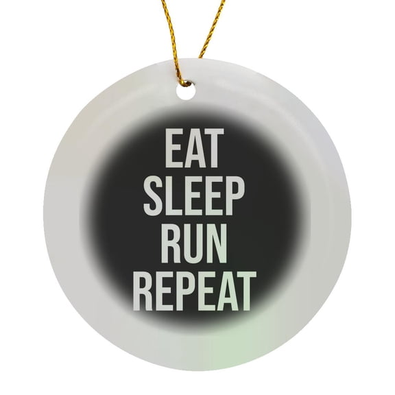 3drose, Eat Sleep Run Repeat. White Lettering on Black Background., Circle Porcelain Ornament