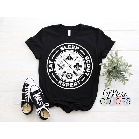 Eat Sleep Scout Repeat Scouting Lovers Gifts Hiking Happy Camper Funny Camp Tent Vintage Scouting Outdoors Adventure Birthday Present TShirt