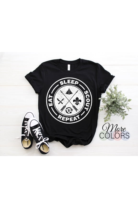 Eat Sleep Scout Repeat Scouting Lovers Gifts Hiking Happy Camper Funny Camp Tent Vintage Scouting Outdoors Adventure Birthday Present TShirt