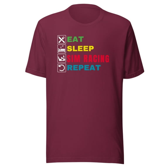 Eat Sleep Sim Racing Repeat, Car Racing Sim, Unisex, Funny Gaming Esport, Funny Sim Racer, Sim Racing Cockpit, Motorsport Simulation, Car Racing Gamer (Maroon, 3XL)