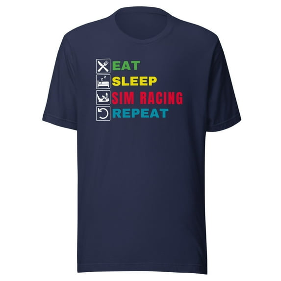 Eat Sleep Sim Racing Repeat, Car Racing Sim, Unisex, Funny Gaming Esport, Funny Sim Racer, Sim Racing Cockpit, Motorsport Simulation, Car Racing Gamer (Navy, S)