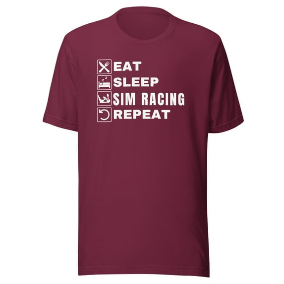 Eat Sleep Sim Racing Repeat, Car Racing Sim, Unisex, Funny Sim Racer, Funny Gaming Esport, Sim Racing Cockpit, Motorsport Simulation, Car Racing Gamer (Maroon, S)