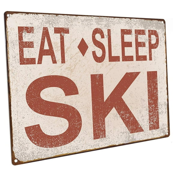 Eat Sleep Ski 9"x12" Metal Sign, Wall Decor for Vacation Home