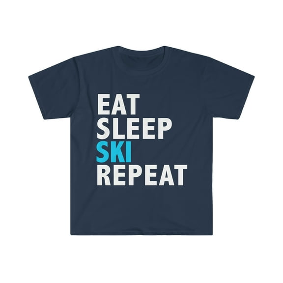 Eat Sleep Ski Repeat  Unisex T-shirt S-3XL Skiing Skiers Slopes