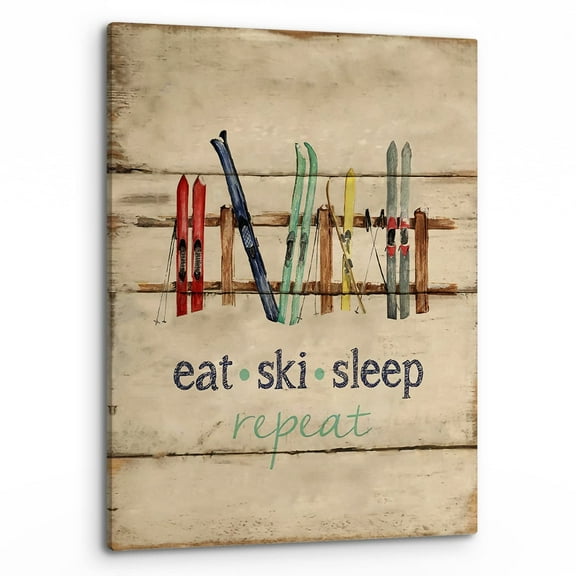 Eat Sleep Ski Repeat Wall Art,Farmhouse Rustic Winter Holiday Sport Ski Sleighs Vintage Print Canvas Painting Artwork Home Bedroom Living Room Skiing Teen Room Cabin Decor