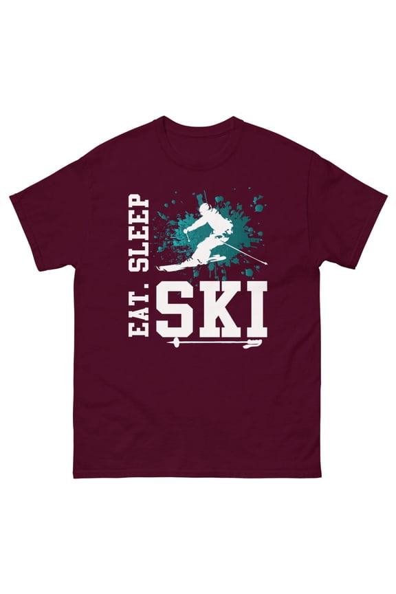 Eat Sleep Ski Skiing Expert Snow Ski Skier Sports Lover classic tee (Maroon)