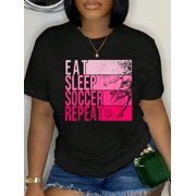 Eat Sleep Soccer Repeat Funny Footballer Field Player Outfit Relaxed Fit Classic Comfort Cotton T-Shirt Womens Mens Graphic Tee Crew Neck summer vacation Tops