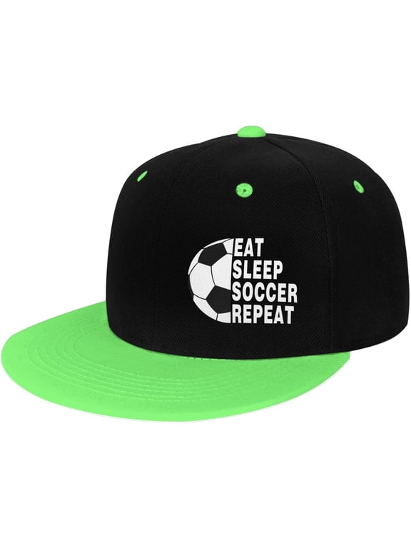 Eat Sleep Soccer Repeat Snapback Cap Boys Girls Fashion Hip Hop Flat Bill Hat for Cool Kids Junior